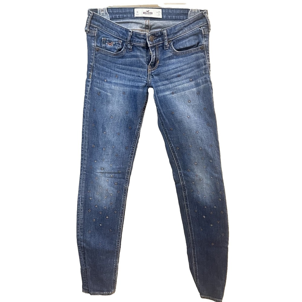 Hollister Low Rise Skinny Jeans Women's 1R W28 L29 Allover Rhinestone Stud Denim